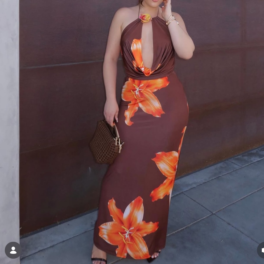 NEW Fashion Nova Brown Floral Maxi Skirt Set
